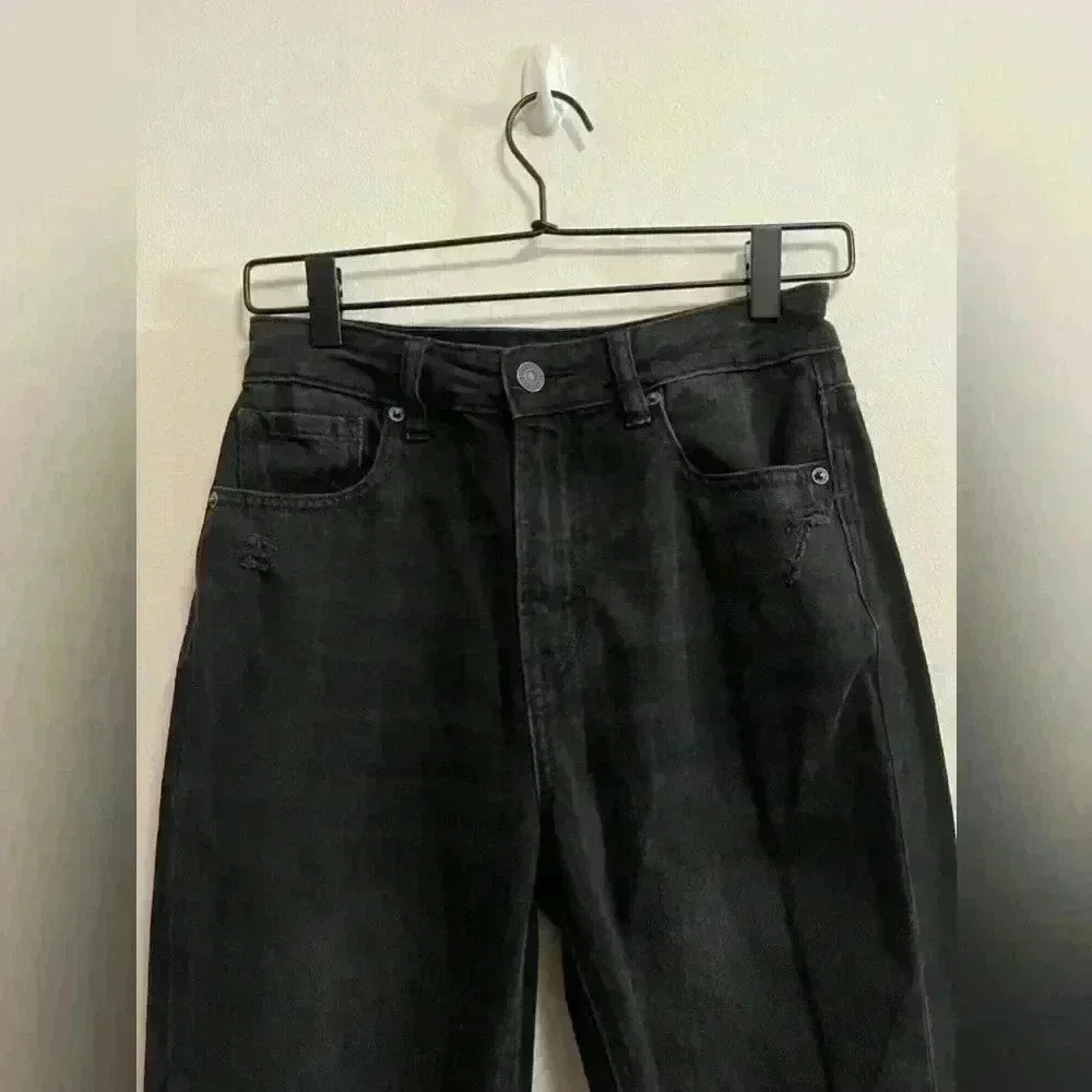 American Eagle‎ - Mom Jeans Black Comfort Stretch Distressed - Size 2 Short